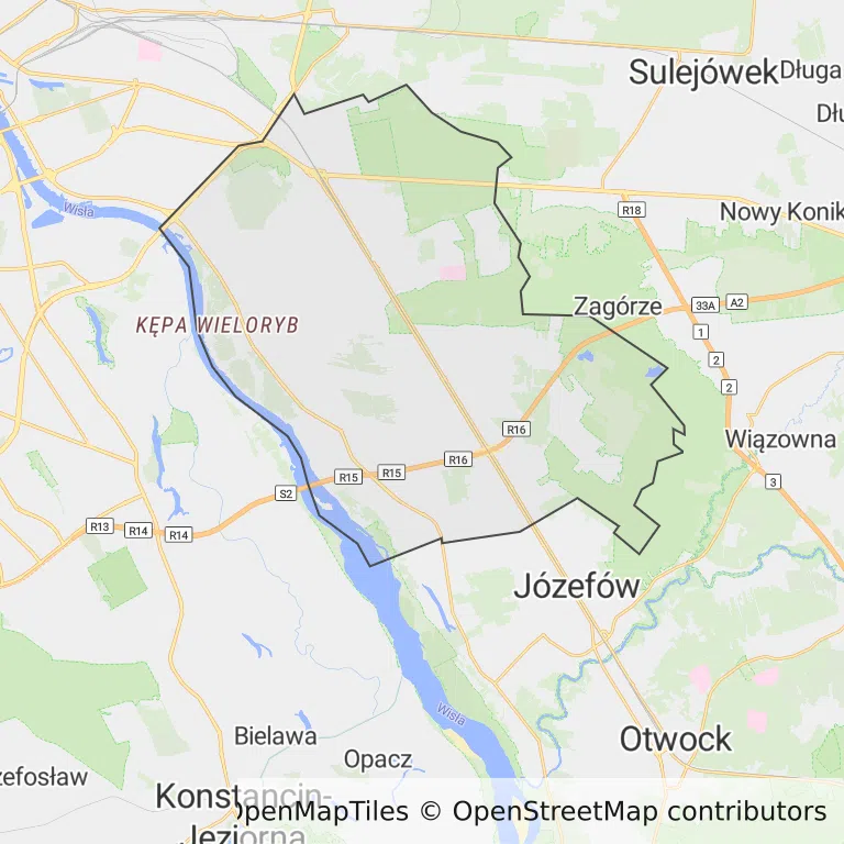Mapa z zaznaczonym Wawrem w Warszawie