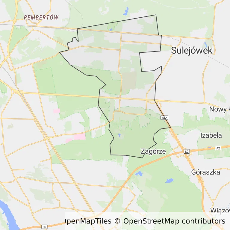 Mapa z zaznaczoną Wesołą w Warszawie