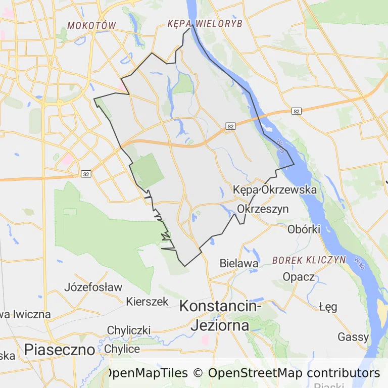 Mapa z zaznaczonym Wilanowem w Warszawie
