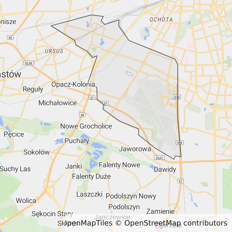 Mapa z zaznaczonymi Włochami w Warszawie