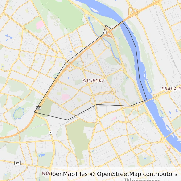 Mapa z zaznaczonym Żoliborzem w Warszawie