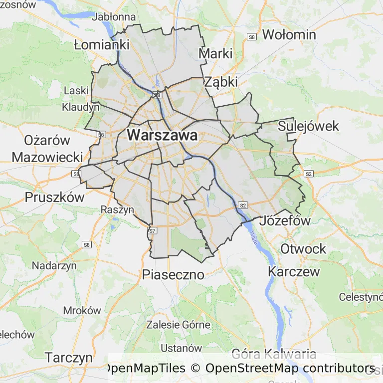 Mapa z zaznaczoną Warszawą