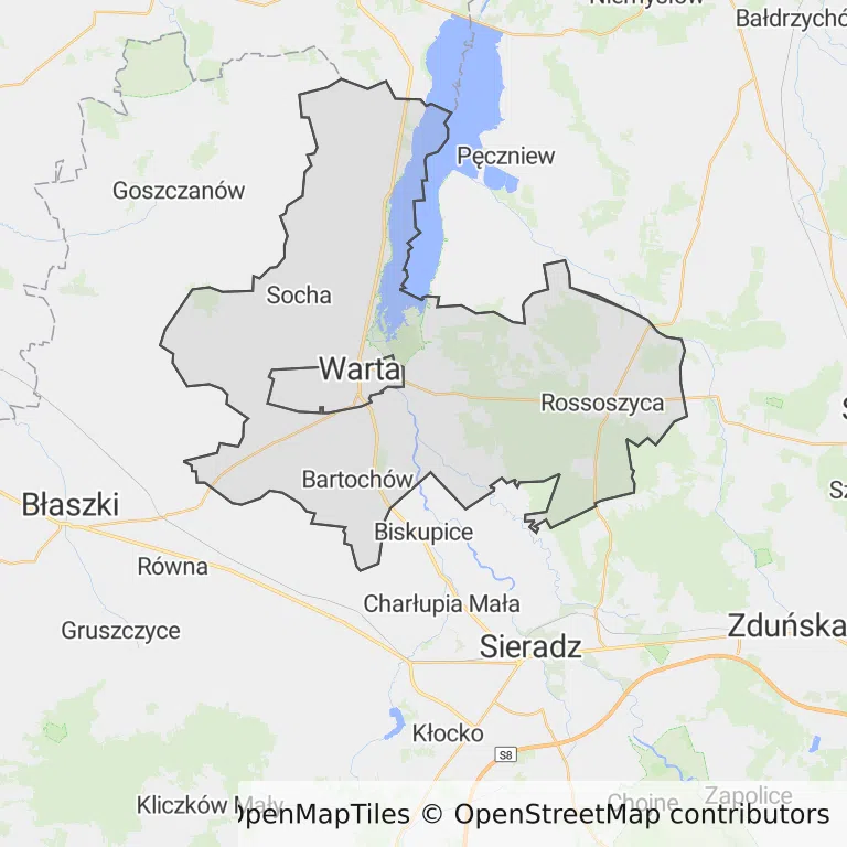 Mapa z zaznaczoną Warcem