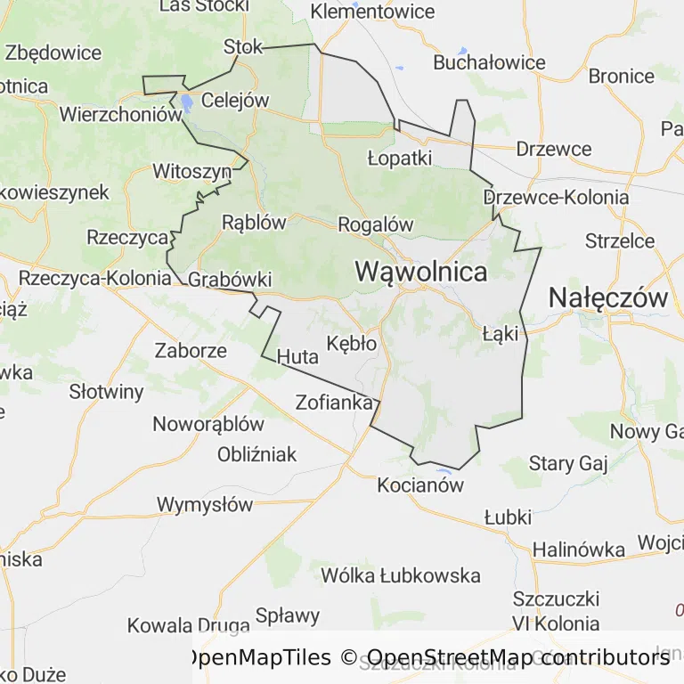 Mapa z zaznaczonym Wąwolnicy