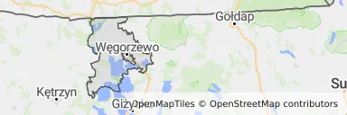 Mapa z zaznaczonym Węgorzewem