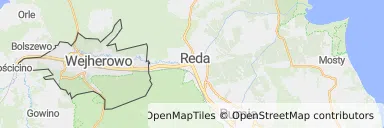 Mapa z zaznaczonym Wejherowem