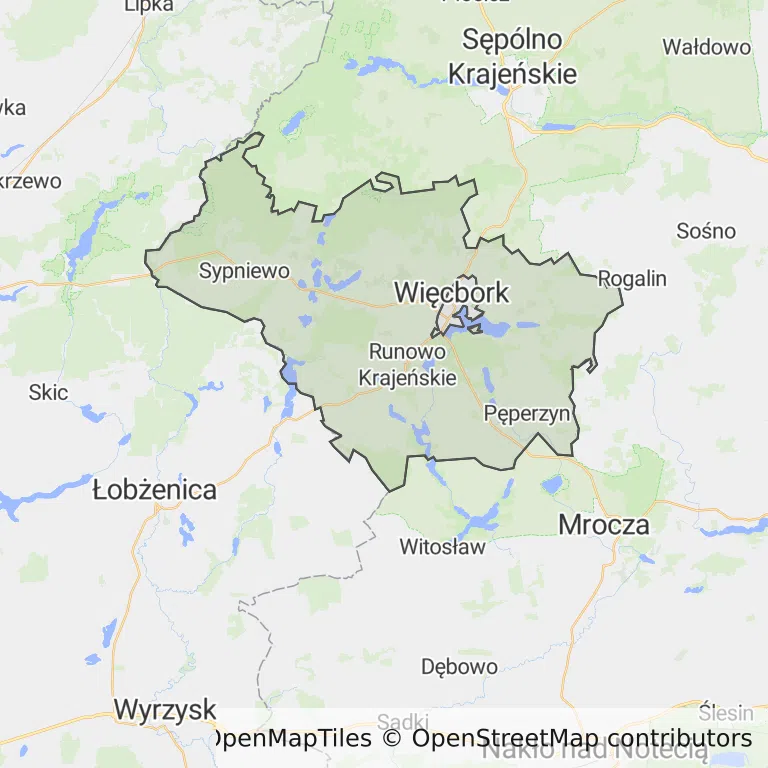 Mapa z zaznaczonym Więcborkiem