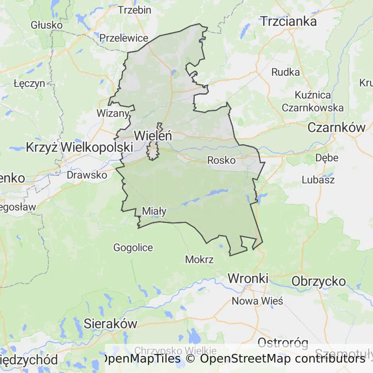 Mapa z zaznaczonym Wieleniu