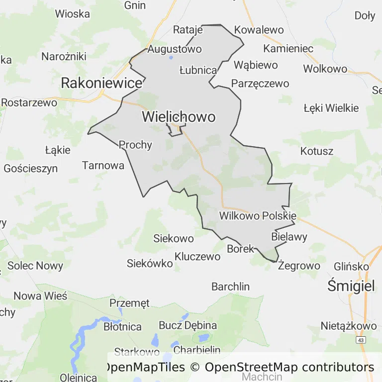 Mapa z zaznaczonym Wielichowem