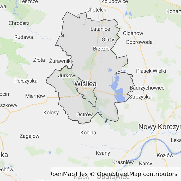 Mapa z zaznaczonym Wiślicy