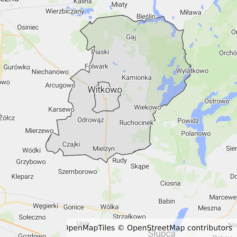 Mapa z zaznaczonym Witkowem