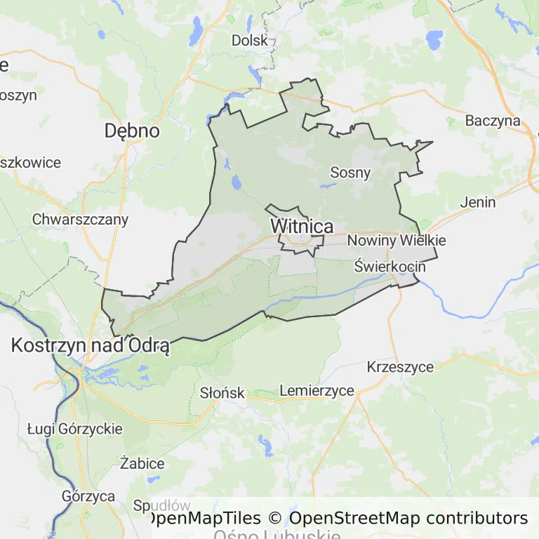 Mapa z zaznaczonym Witnicy