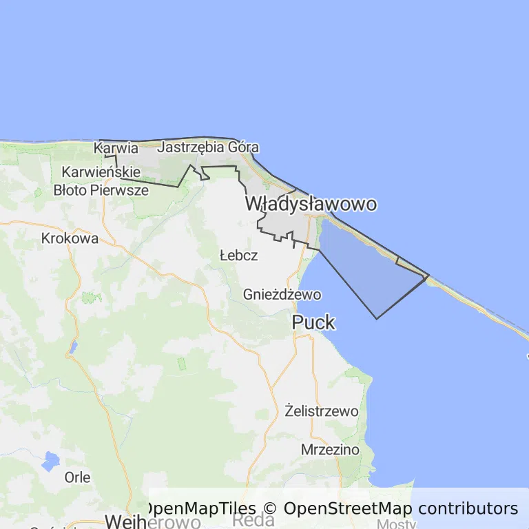 Mapa z zaznaczonym Władysławowem