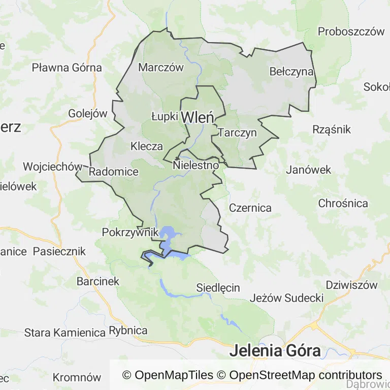 Mapa z zaznaczonym Wleniu