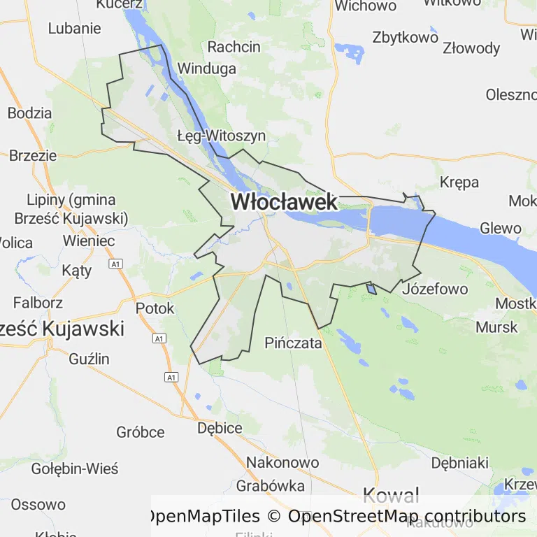 Mapa z zaznaczonym Włocławkiem