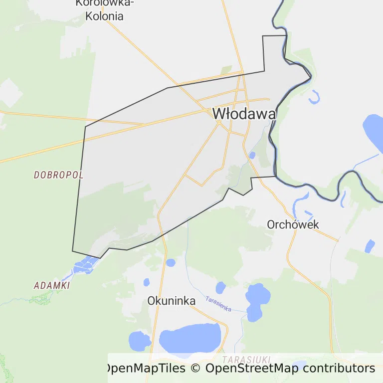 Mapa z zaznaczoną Włodawem