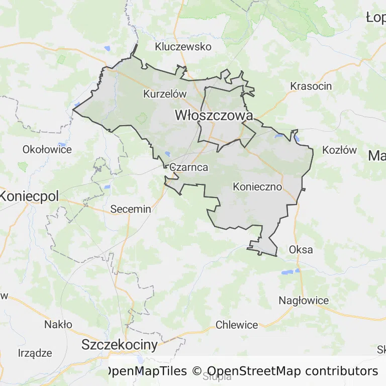 Mapa z zaznaczoną Włoszczowem