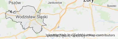 Mapa z zaznaczonym Wodzisławiu Śląskim