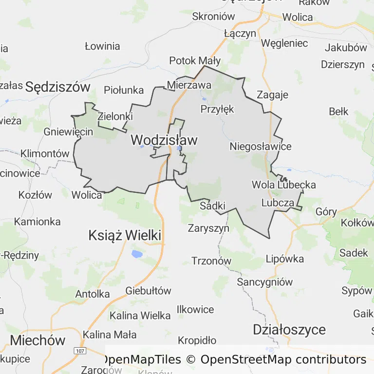 Mapa z zaznaczonym Wodzisławiu