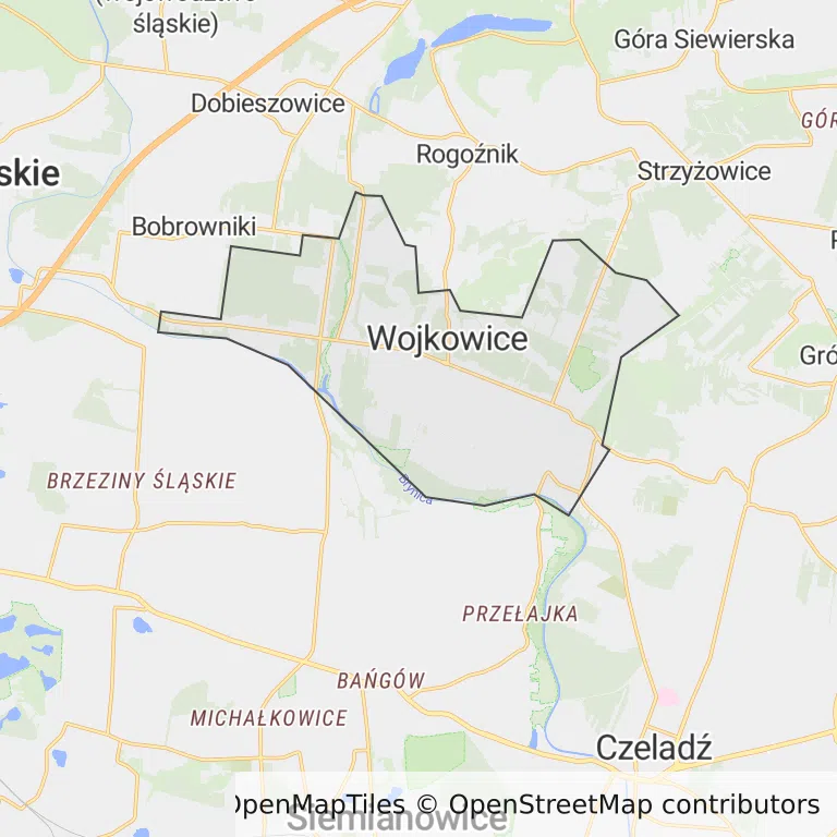 Mapa z zaznaczonymi Wojkowicami