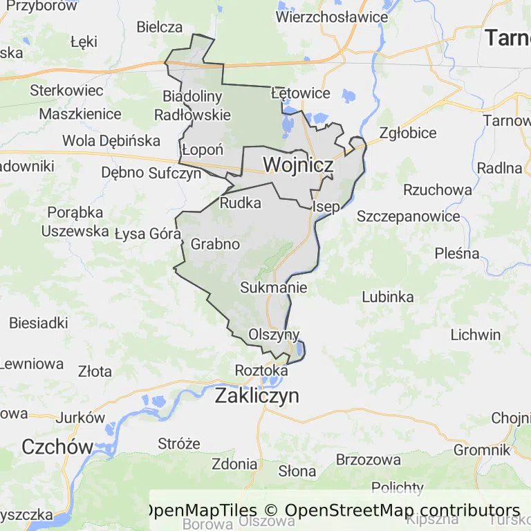 Mapa z zaznaczonym Wojniczem
