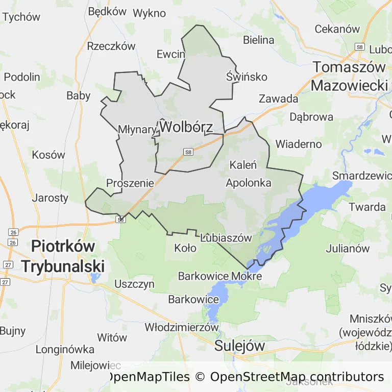 Mapa z zaznaczonym Wolborzem