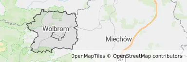 Mapa z zaznaczonym Wolbromiu