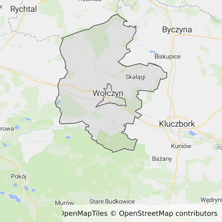 Mapa z zaznaczonym Wołczynem