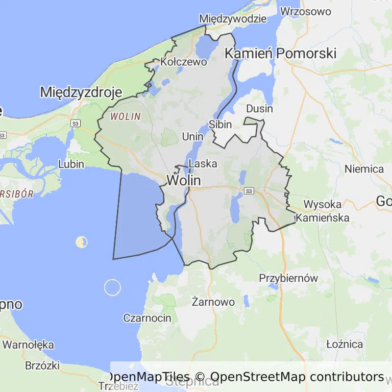Mapa z zaznaczonym Wolinem