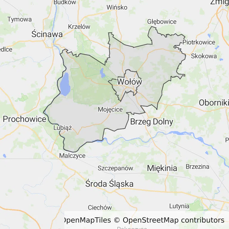 Mapa z zaznaczonym Wołowem