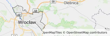 Mapa z zaznaczonym Psie Polem we Wrocławiu