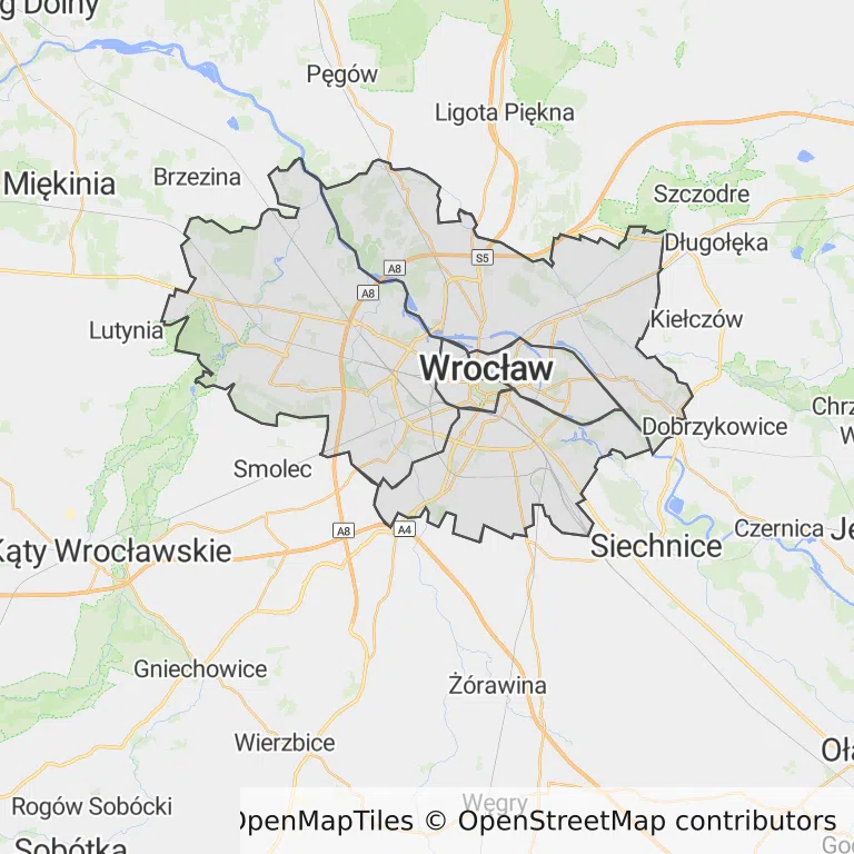 Mapa z zaznaczonym Wrocławiem