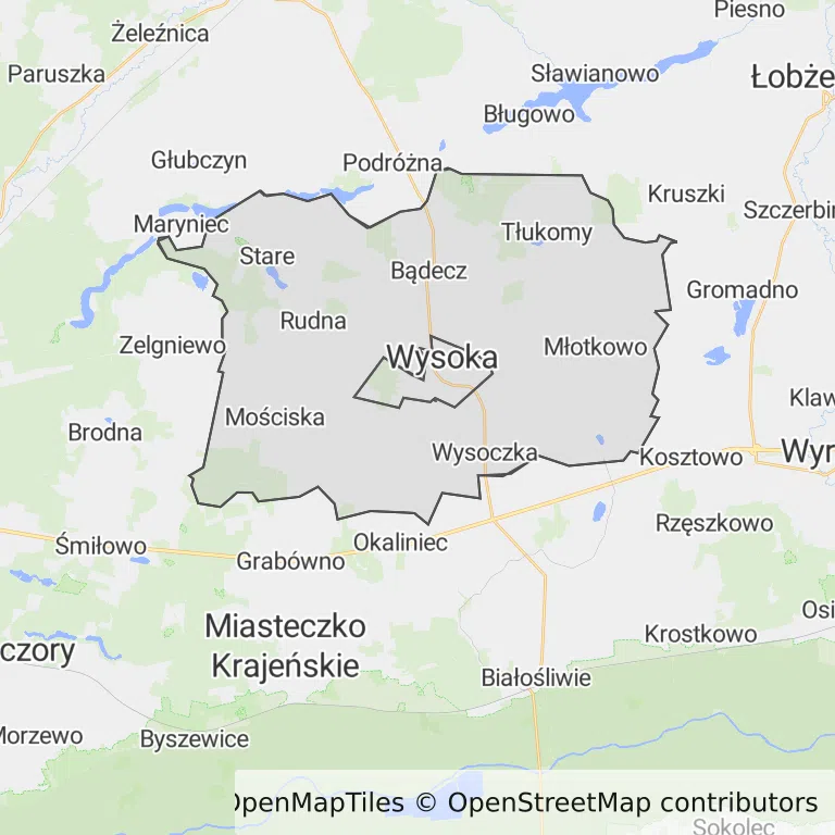 Mapa z zaznaczoną Wysokiej