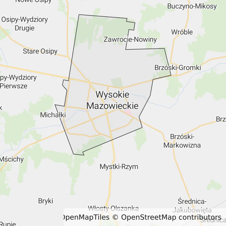 Mapa z zaznaczonym Wysokiem Mazowieckiem