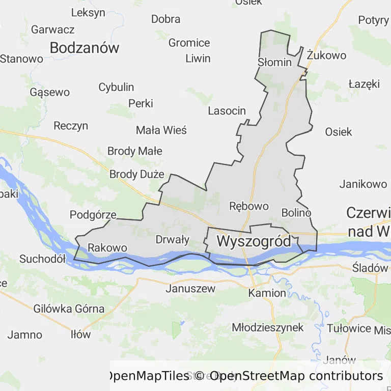 Mapa z zaznaczonym Wyszogrodzem