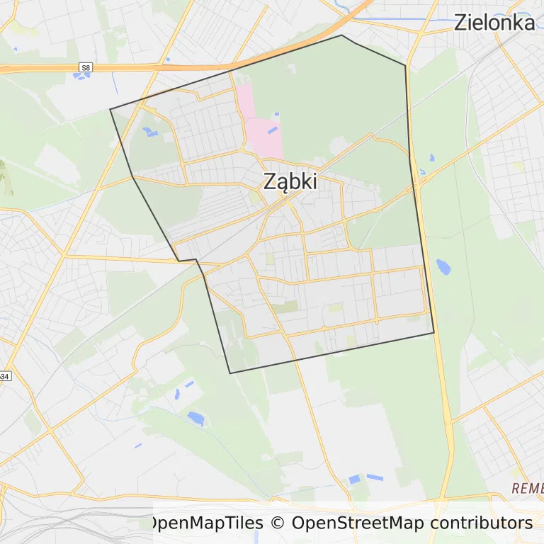 Mapa z zaznaczonym Ząbkami