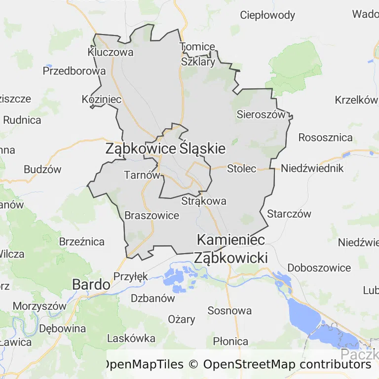 Mapa z zaznaczonym Ząbkowicach Śląskich