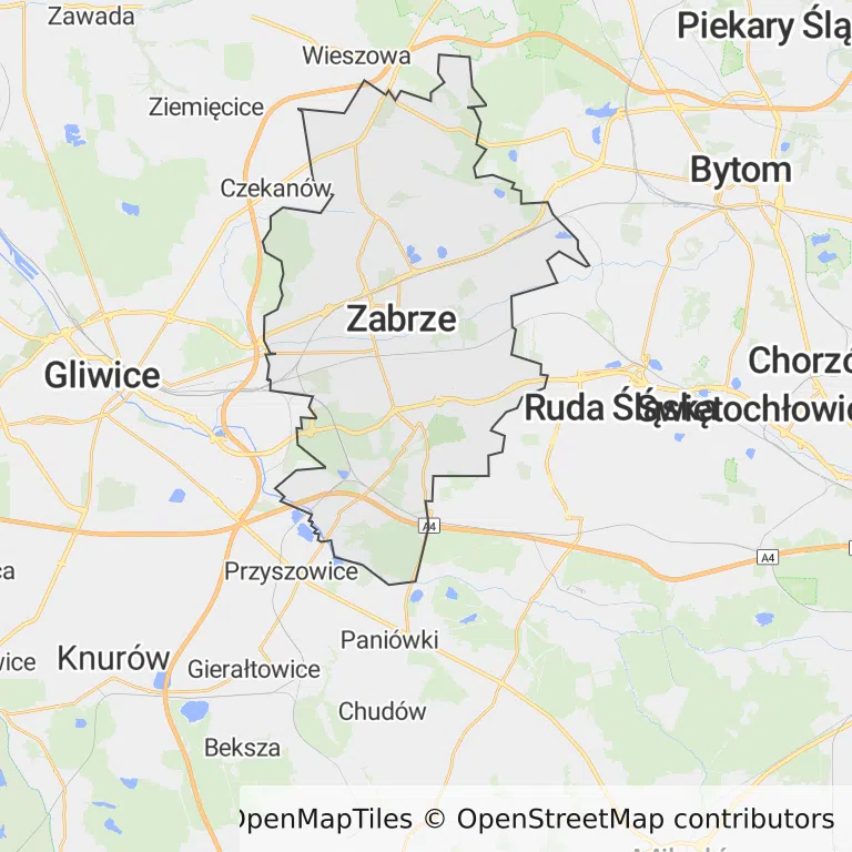 Mapa z zaznaczonym Zabrzem