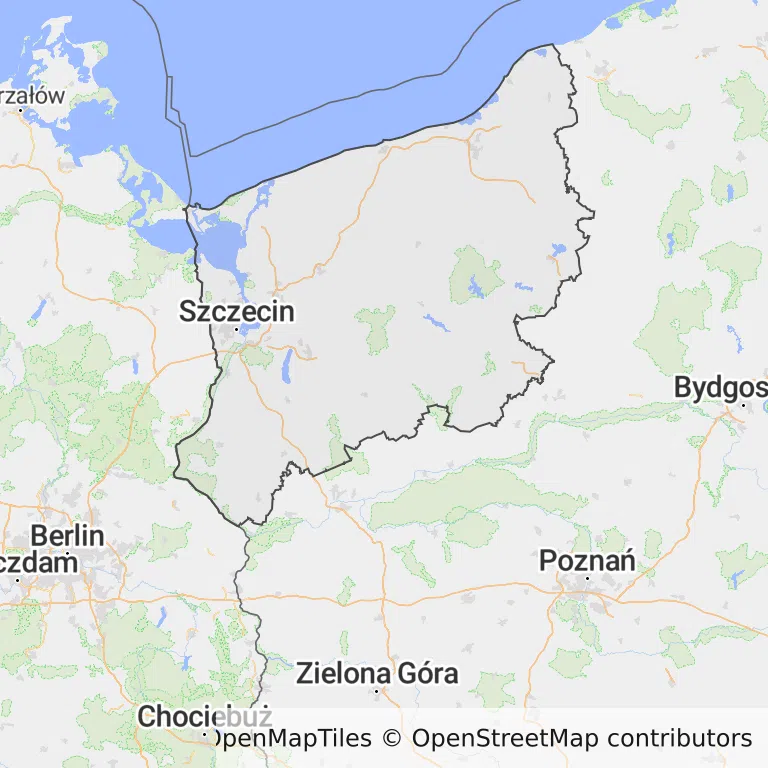 Mapa z zaznaczonym województwem zachodniopomorskim