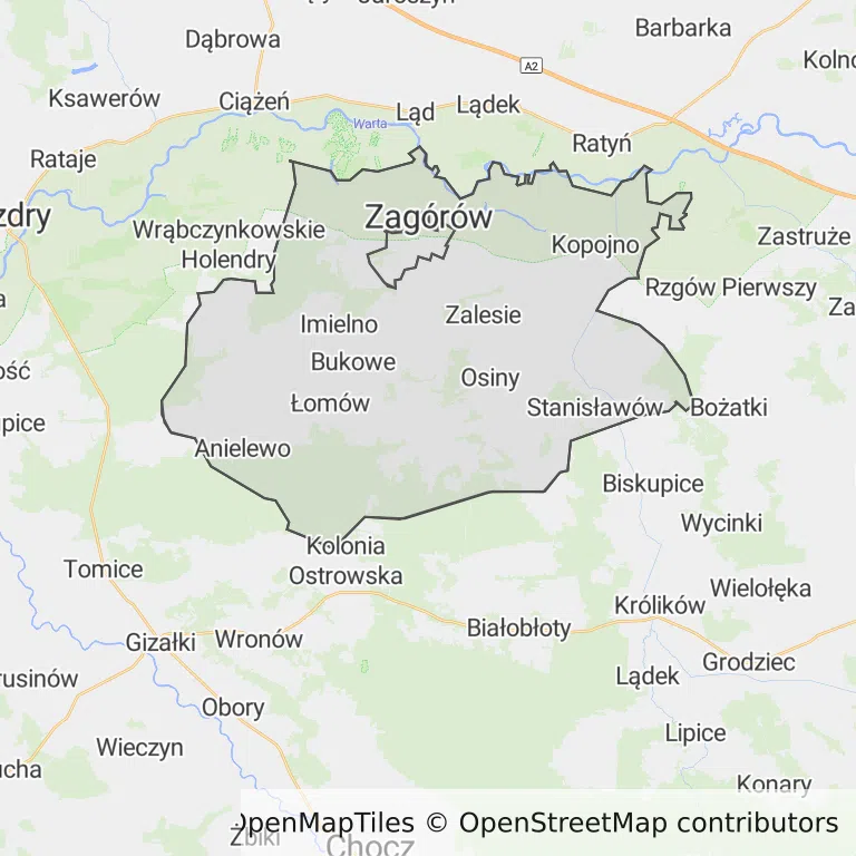 Mapa z zaznaczonym Zagórowem
