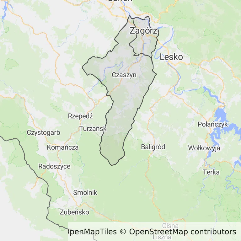 Mapa z zaznaczonym Zagórzem