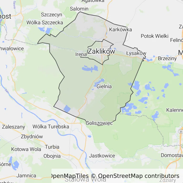 Mapa z zaznaczonym Zaklikowem