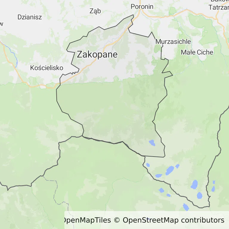 Mapa z zaznaczonym Zakopanem