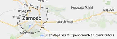 Mapa z zaznaczonym Zamościu
