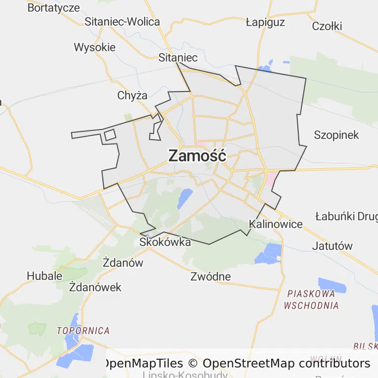 Mapa z zaznaczonym Zamościu