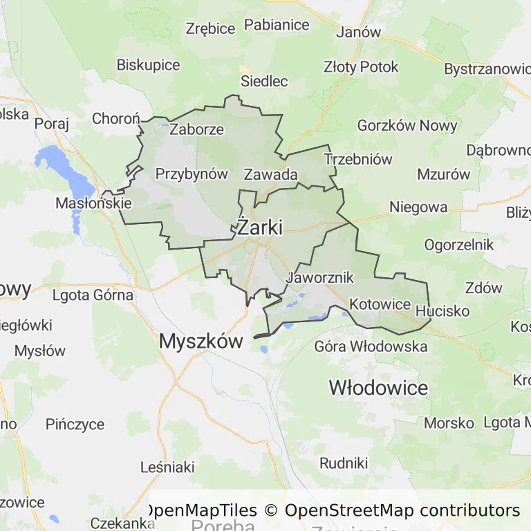 Mapa z zaznaczonym Żarkami