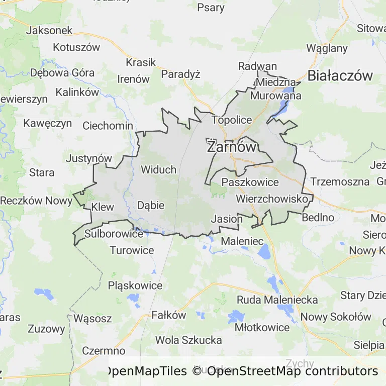 Mapa z zaznaczonym Żarnowem
