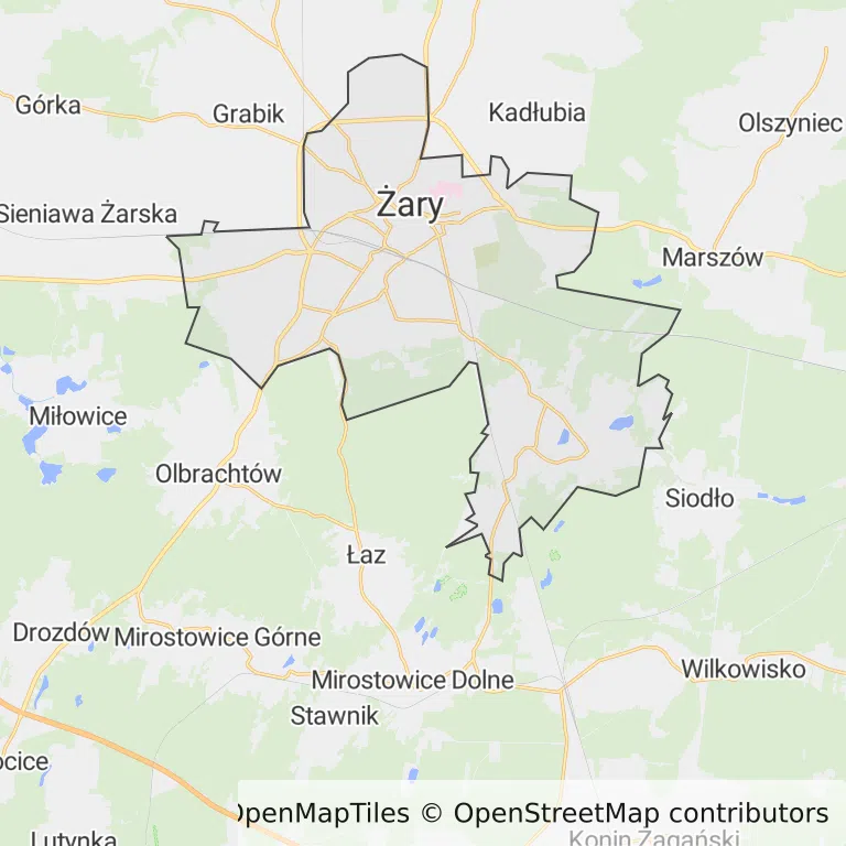 Mapa z zaznaczonym Żarami