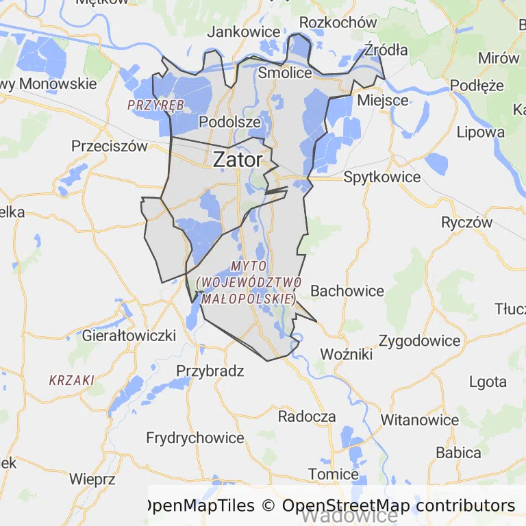 Mapa z zaznaczonym Zatorze