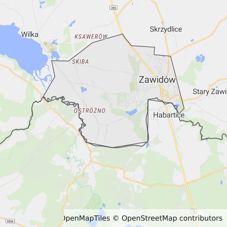 Mapa z zaznaczonym Zawidowem